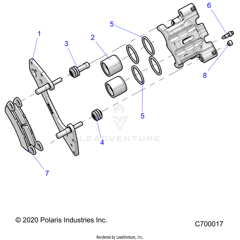 An Image of a Genuine Polaris Parts Schematic Diagram showing the schematic - BRAKES: FRONT CALIPER - 2020 POLARIS RANGER XP 1000 NORTHSTAR ULTIMATE AUDIO