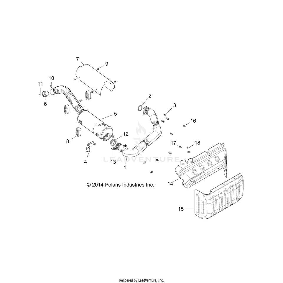 An Image of a Genuine Polaris Parts Schematic Diagram showing the schematic - ENGINE: EXHAUST SYSTEM - 2015 POLARIS RANGER 570 FULL SIZE