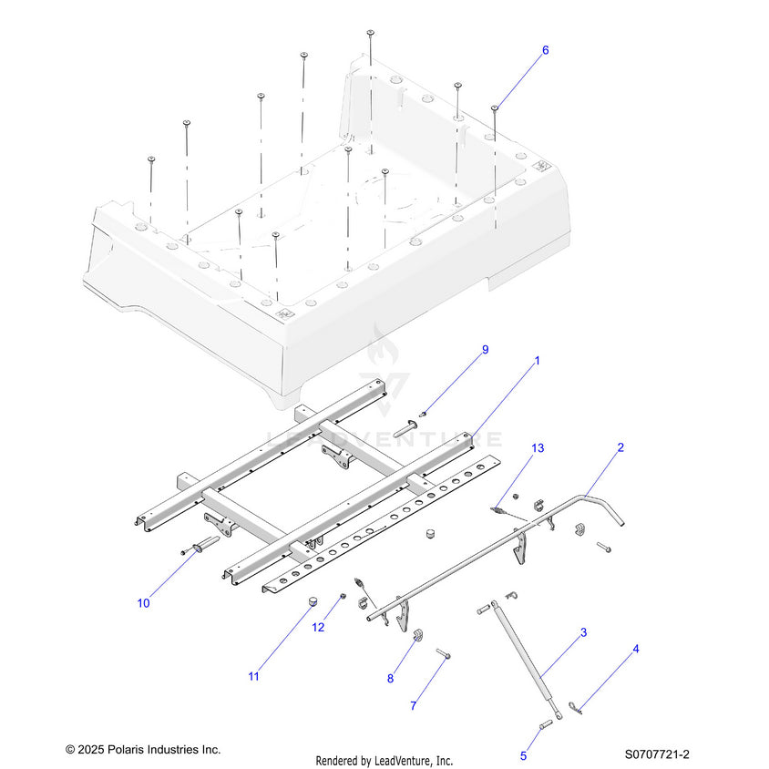 An Image of a Genuine Polaris Parts Schematic Diagram showing the schematic - BODY: BOX MOUNTING - 2026 POLARIS RANGER 500