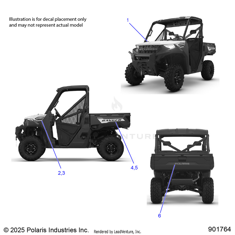 An Image of a Genuine Polaris Parts Schematic Diagram showing the schematic - BODY: DECALS GRAPHICS - 2026 POLARIS RANGER 1000 EPS