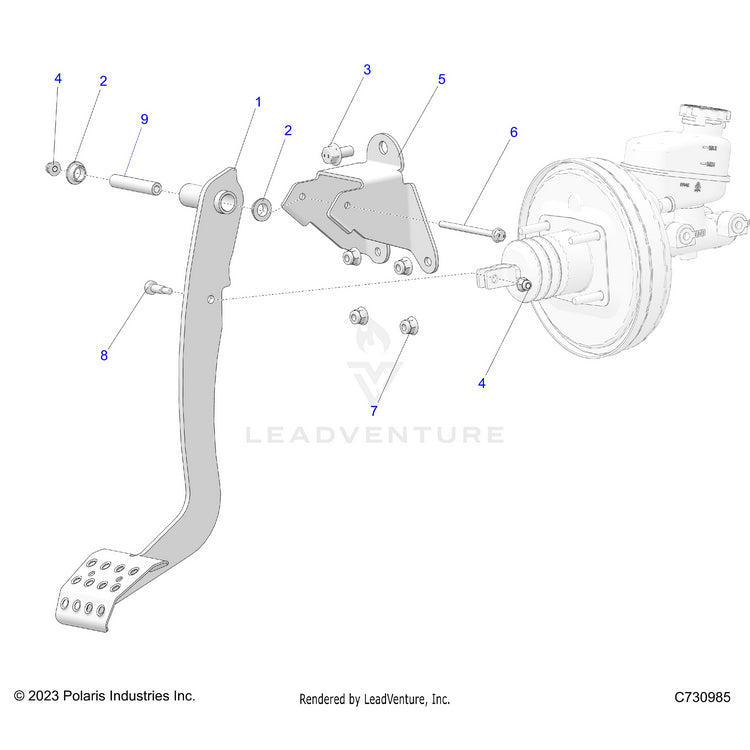 An Image of a Genuine Polaris Parts Schematic Diagram showing the schematic - BRAKES: FOOT PEDAL - 2024 POLARIS RANGER XD 1500 NORTHSTAR