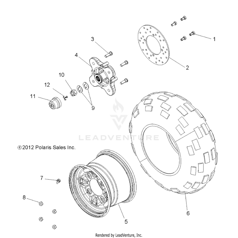 An Image of a Genuine Polaris Parts Schematic Diagram showing the schematic - WHEELS: REAR - 2016 POLARIS RANGER 900 XP