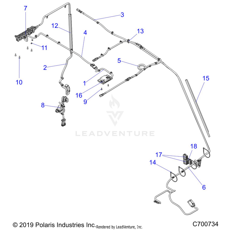 An Image of a Genuine Polaris Parts Schematic Diagram showing the schematic - OPTION: PREM PREP ELEC COMPONENTS (ROOF) - 2020 POLARIS RANGER CREW XP 1000 FACTORY CHOICE