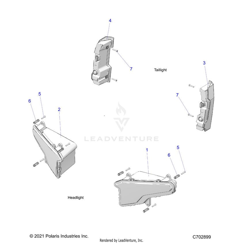 An Image of a Genuine Polaris Parts Schematic Diagram showing the schematic - ELECTRICAL: LIGHTS - 2025 POLARIS XPEDITION ADV 5 NORTHSTAR