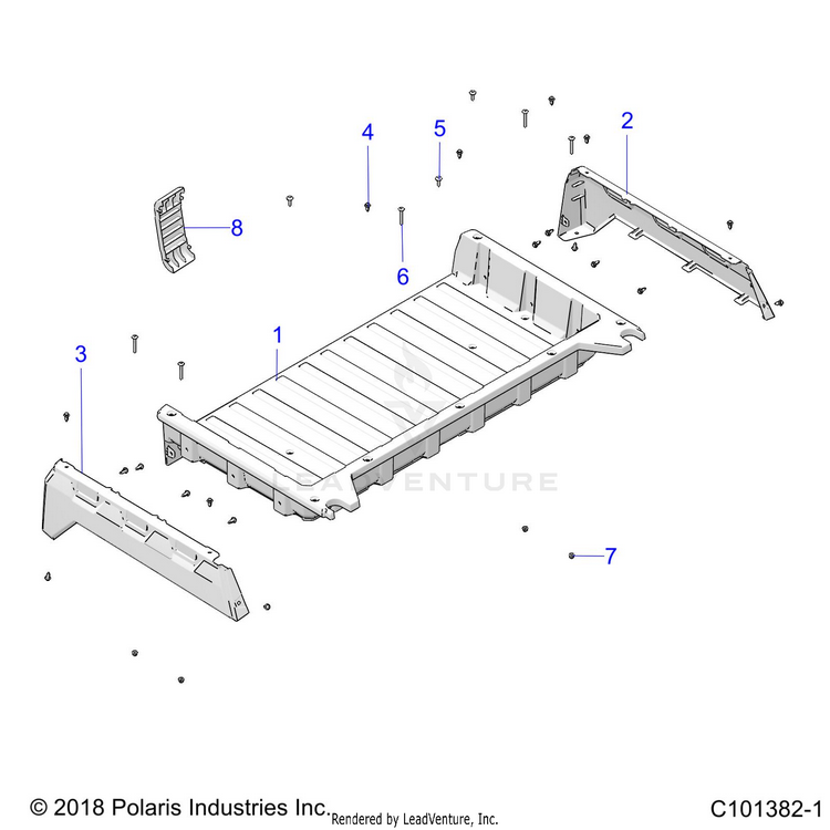 An Image of a Genuine Polaris Parts Schematic Diagram showing the schematic - BODY: CARGO BOX - 2019 POLARIS RANGER 150 EFI
