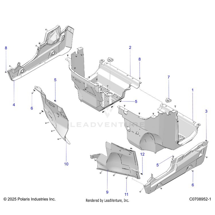 An Image of a Genuine Polaris Parts Schematic Diagram showing the schematic - BODY: FLOOR AND ROCKER - 2026 POLARIS GENERAL XP 1000 SPORT