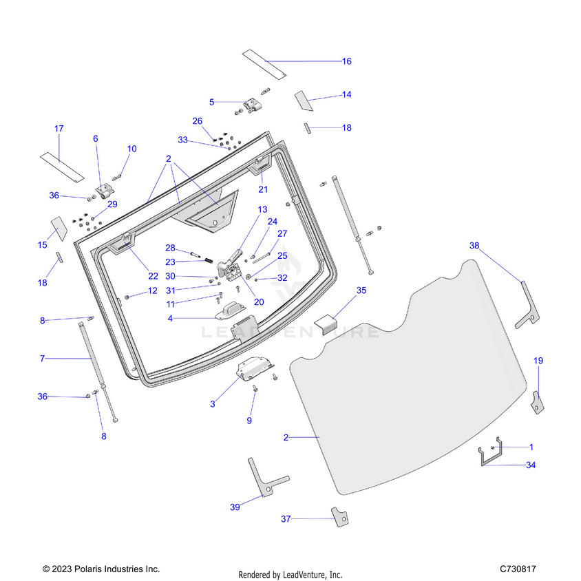 An Image of a Genuine Polaris Parts Schematic Diagram showing the schematic - BODY: WINDSHIELD TIP - 2024 POLARIS RANGER 1000 XP CREW NORTHSTAR ULTIMATE TRAIL BOSS