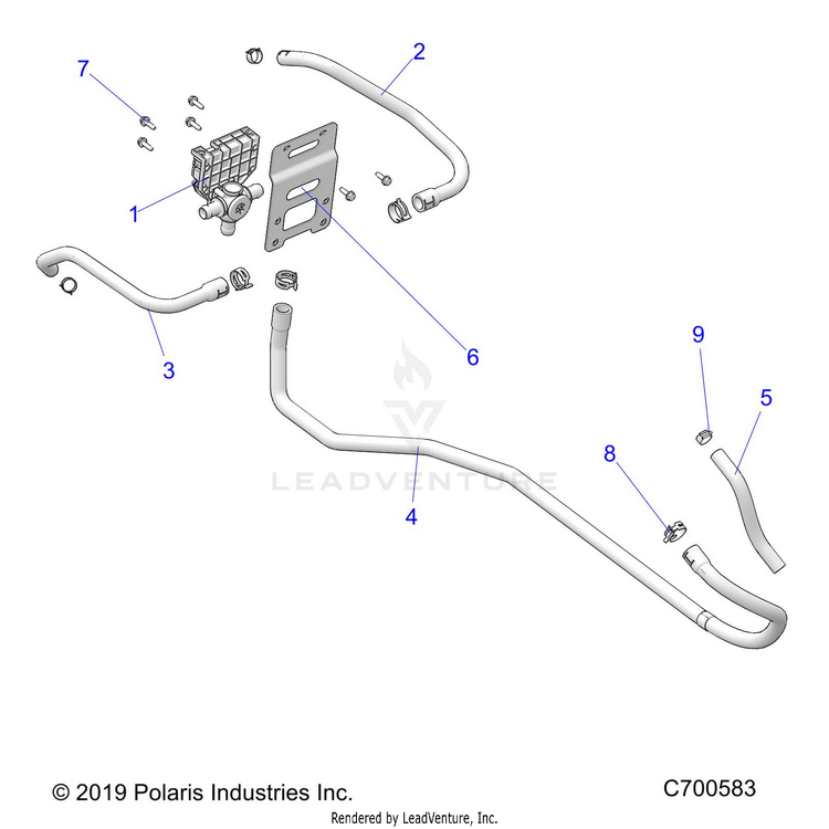 An Image of a Genuine Polaris Parts Schematic Diagram showing the schematic - BODY: HEATER ROUTINGS - 2022 POLARIS RANGER CREW 1000 PREMIUM WINTER