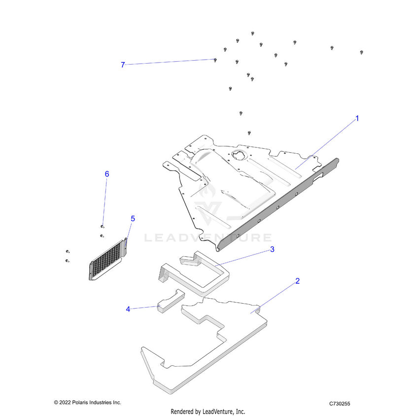 An Image of a Genuine Polaris Parts Schematic Diagram showing the schematic - ENGINE: COOLING PT CLOSEOFF PANEL & FOAM - 2023 POLARIS RANGER EV FULL SIZE ULTIMATE
