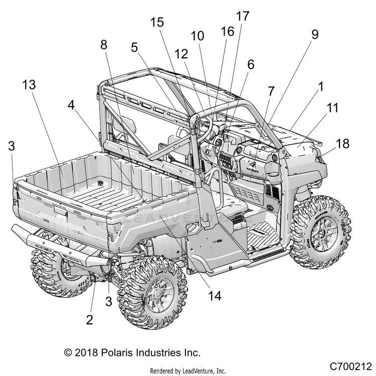 An Image of a Genuine Polaris Parts Schematic Diagram showing the schematic - BODY: DECALS - 2019 POLARIS RANGER 570