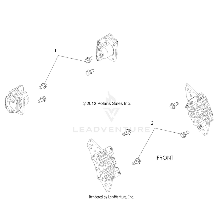 An Image of a Genuine Polaris Parts Schematic Diagram showing the schematic - BRAKES: CALIPER MOUNTING - 2015 POLARIS RANGER 900 XP