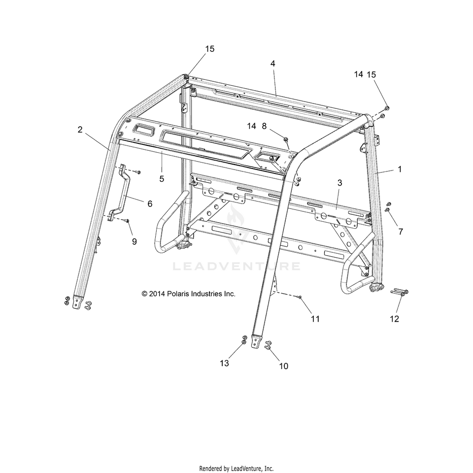 An Image of a Genuine Polaris Parts Schematic Diagram showing the schematic - CHASSIS: CAB FRAME - 2016 POLARIS RANGER EV