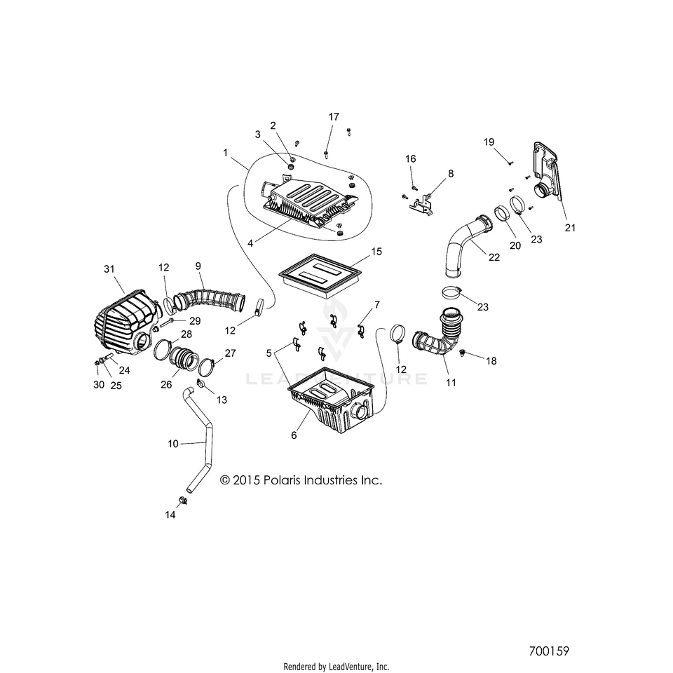 An Image of a Genuine Polaris Parts Schematic Diagram showing the schematic - ENGINE: AIR INTAKE SYSTEM - 2015 POLARIS RANGER CREW 570 EFI FULL SIZE