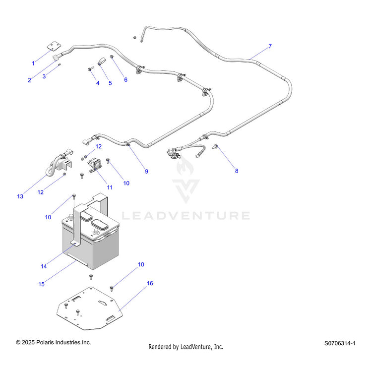 An Image of a Genuine Polaris Parts Schematic Diagram showing the schematic - ELECTRICAL: BATTERY BASE - 2024 POLARIS RANGER 570 PREMIUM