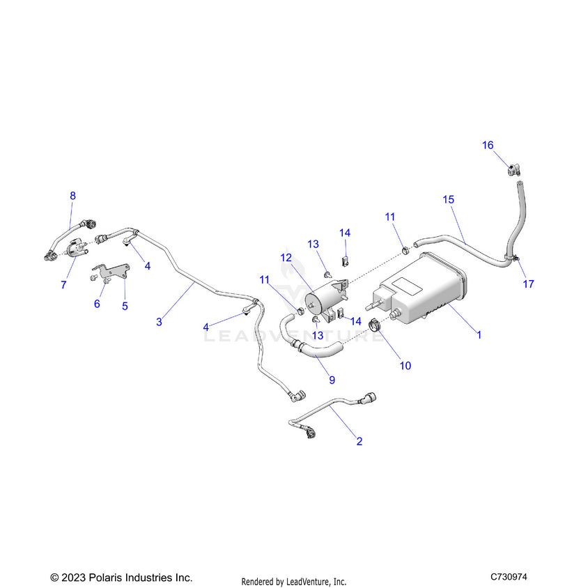 An Image of a Genuine Polaris Parts Schematic Diagram showing the schematic - FUEL: SYSTEM EVAP - 2026 POLARIS RANGER XD 1500 NORTHSTAR ULTIMATE CREW TEXAS EDITION