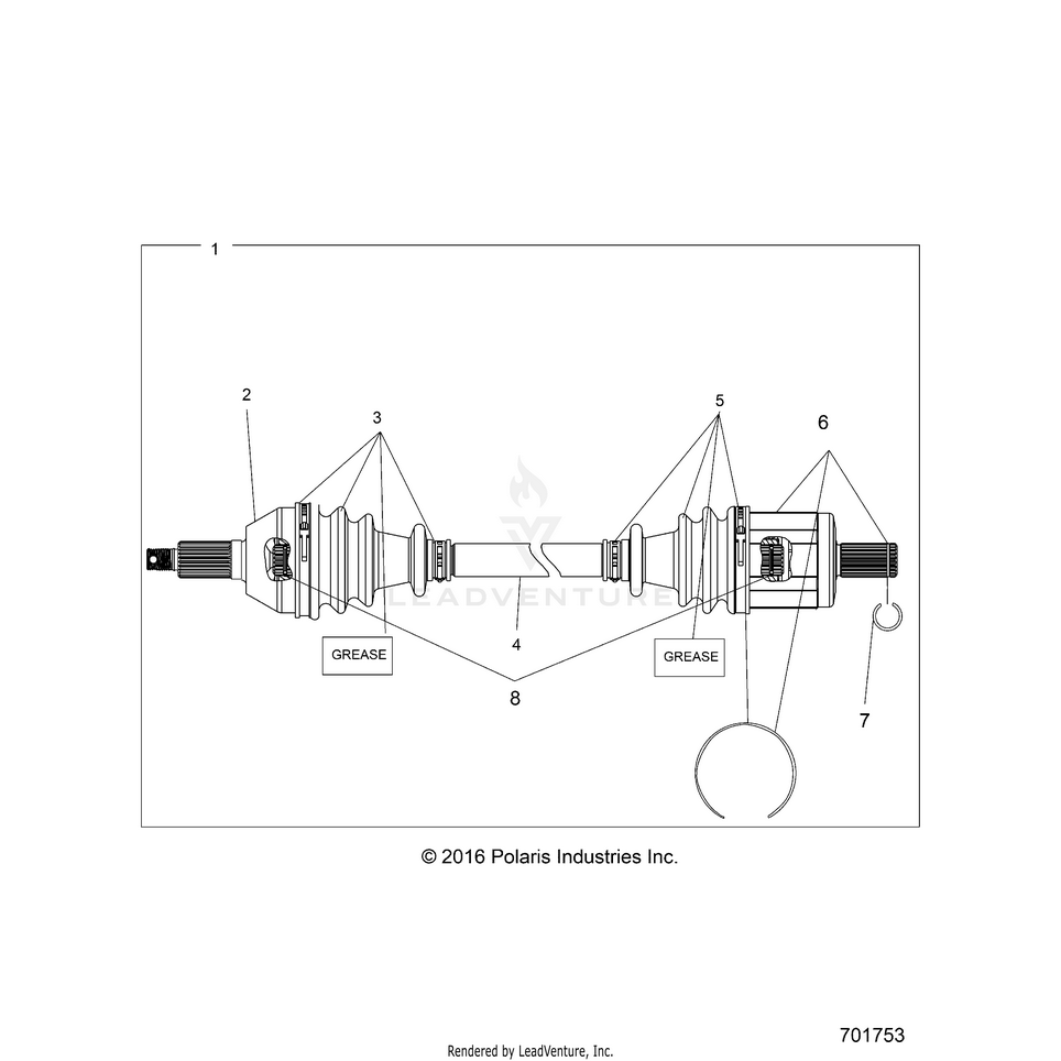 An Image of a Genuine Polaris Parts Schematic Diagram showing the schematic - DRIVE TRAIN: FRONT DRIVE SHAFT - 2021 POLARIS RANGER EV