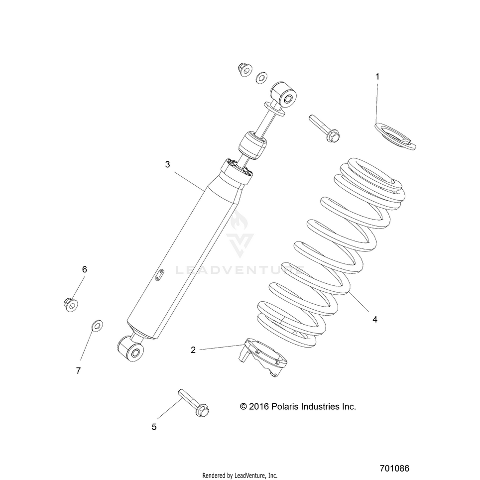 An Image of a Genuine Polaris Parts Schematic Diagram showing the schematic - SUSPENSION: FRONT SHOCK MOUNTING - 2022 POLARIS GENERAL 1000 PREMIUM EPS