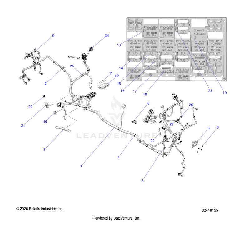 An Image of a Genuine Polaris Parts Schematic Diagram showing the schematic - ELECTRICAL: HARNESS CHASSIS - 2026 POLARIS RANGER 1000 XP CREW NORTHSTAR ULTIMATE