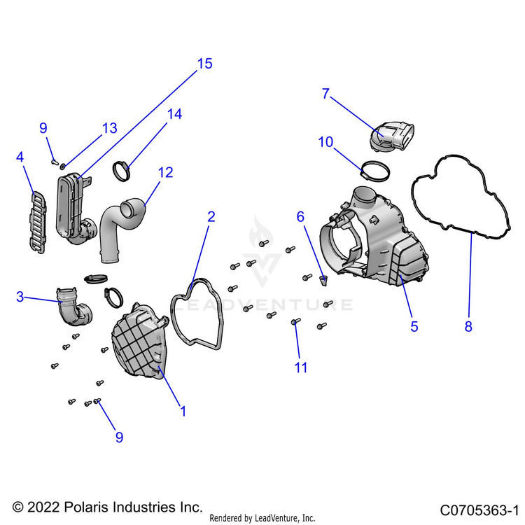 An Image of a Genuine Polaris Parts Schematic Diagram showing the schematic - ENGINE: ALTERNATOR COVER HVAC - 2023 POLARIS RANGER CREW XP 1000 NORTHSTAR