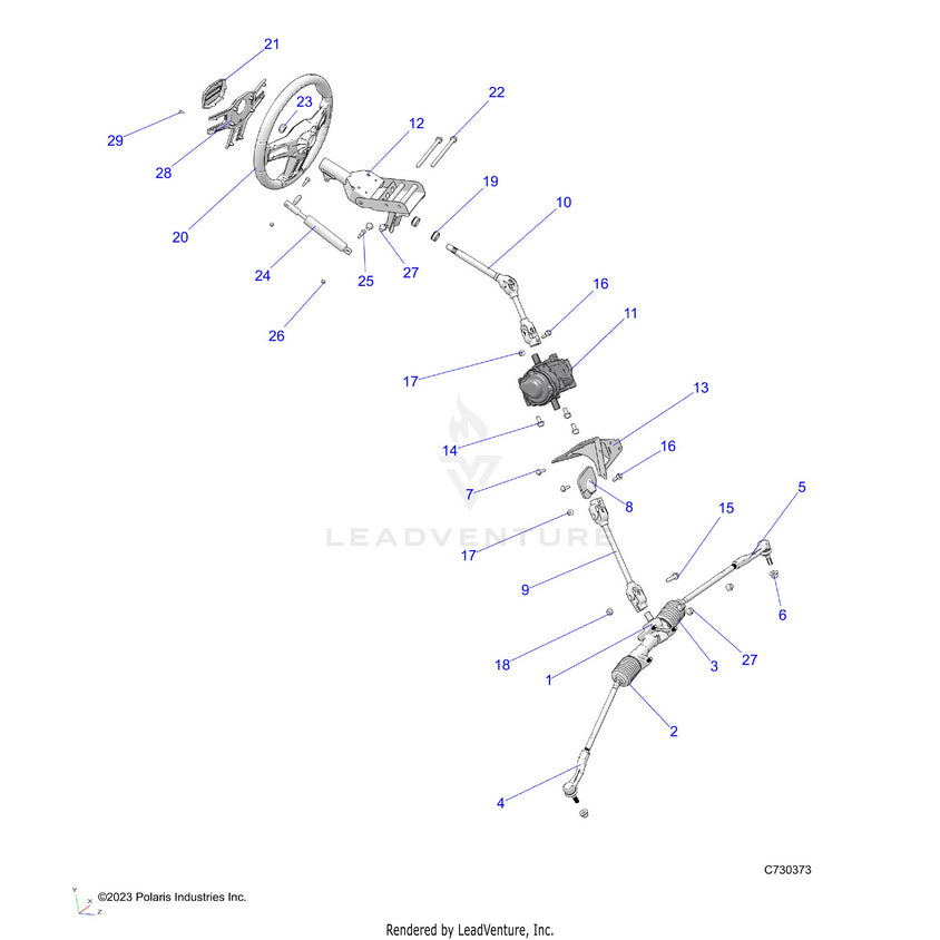 An Image of a Genuine Polaris Parts Schematic Diagram showing the schematic - STEERING: STEERING - 2023 POLARIS RANGER EV FULL SIZE ULTIMATE