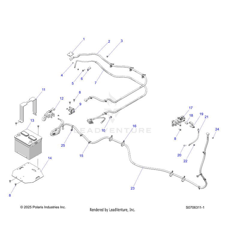 An Image of a Genuine Polaris Parts Schematic Diagram showing the schematic - ELECTRICAL: BATTERY PREMIUM - 2026 POLARIS RANGER 570 CREW EPS