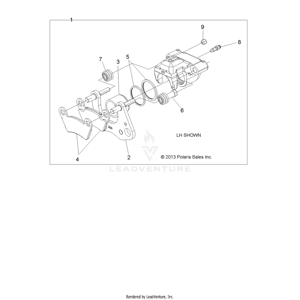 An Image of a Genuine Polaris Parts Schematic Diagram showing the schematic - BRAKES: CALIPER FRONT - 2017 POLARIS RANGER CREW 570 EFI