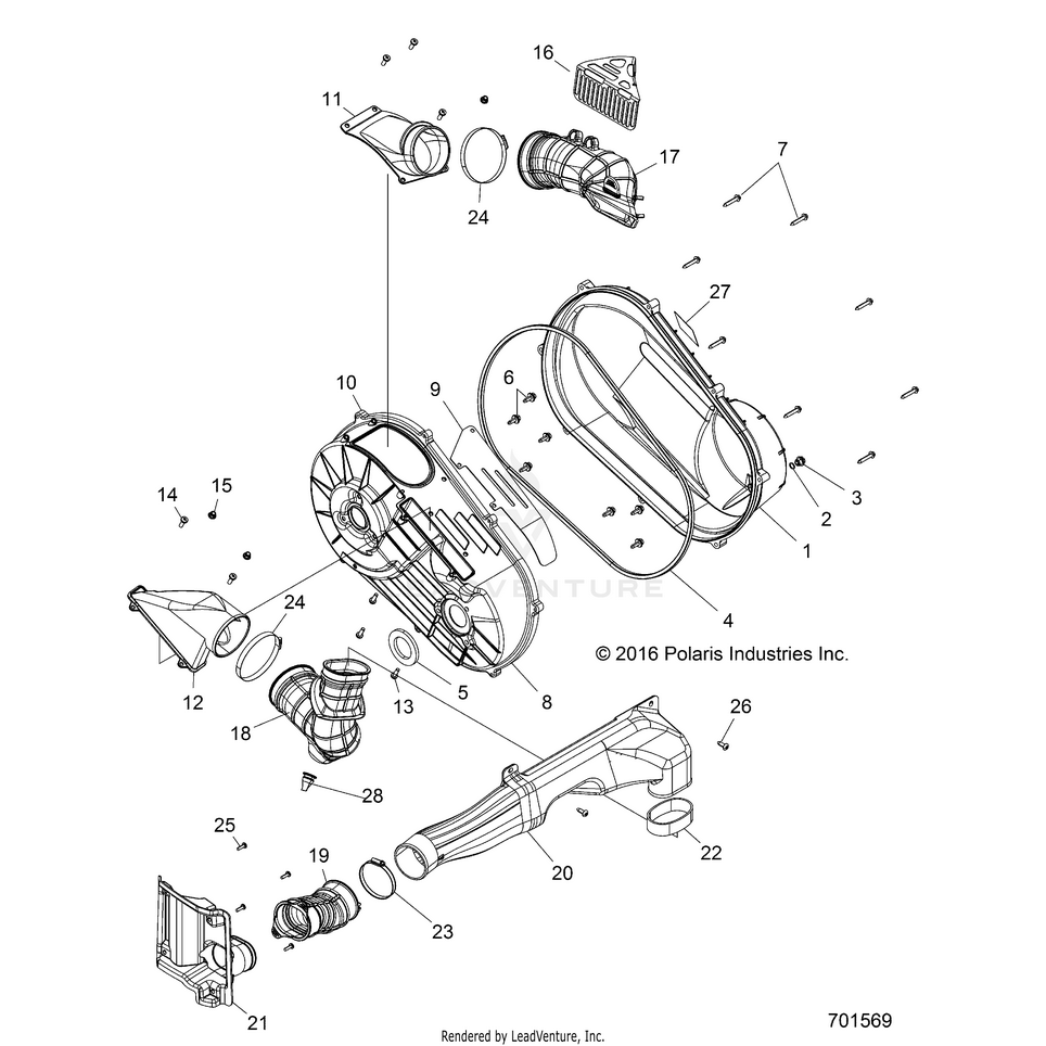 An Image of a Genuine Polaris Parts Schematic Diagram showing the schematic - DRIVE TRAIN: CLUTCH COVER - 2018 POLARIS RANGER CREW XP 1000 EPS