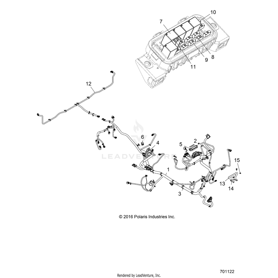 An Image of a Genuine Polaris Parts Schematic Diagram showing the schematic - ELECTRICAL: HARNESS - 2017 POLARIS RANGER XP 1000