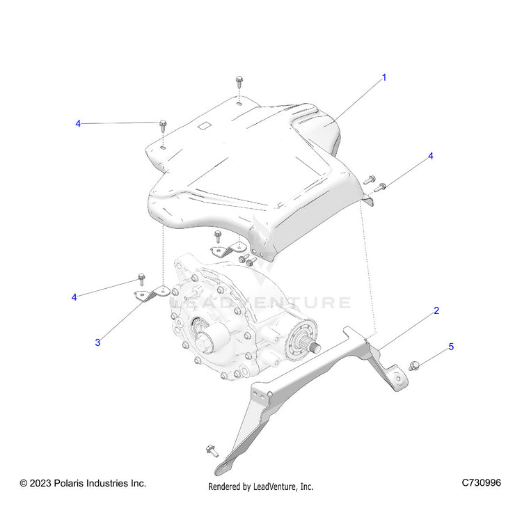 An Image of a Genuine Polaris Parts Schematic Diagram showing the schematic - DRIVE TRAIN: HEAT SHIELDS - 2024 POLARIS RANGER XD 1500 NORTHSTAR ULTIMATE CREW