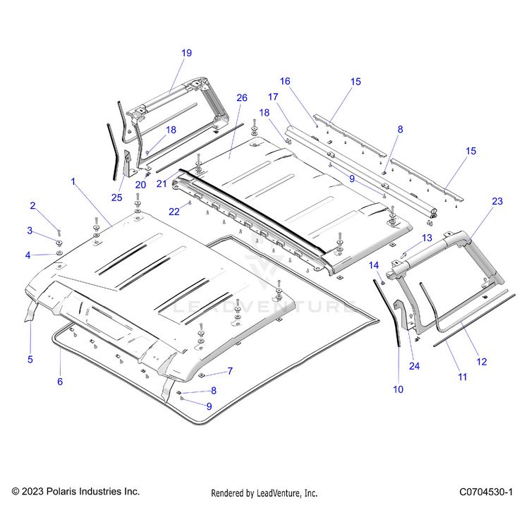 An Image of a Genuine Polaris Parts Schematic Diagram showing the schematic - BODY: ROOF AND REAR CAB PANELS - 2024 POLARIS XPEDITION ADV ULTIMATE