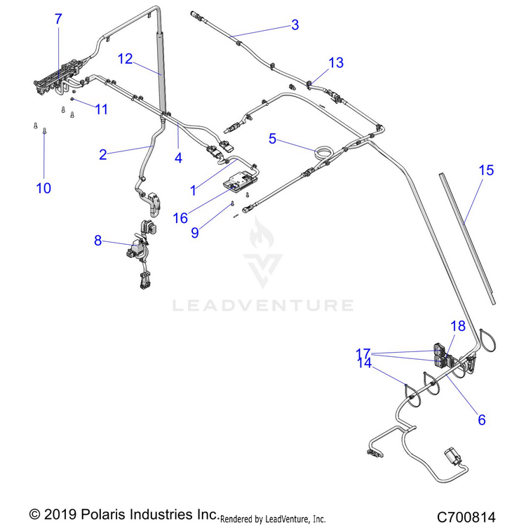 An Image of a Genuine Polaris Parts Schematic Diagram showing the schematic - OPTION: ROOF PREP ELECTRICAL COMPONENTS - 2020 POLARIS RANGER CREW XP 1000 NORTHSTAR FC