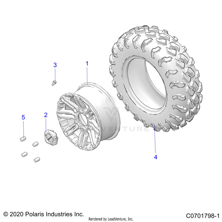 An Image of a Genuine Polaris Parts Schematic Diagram showing the schematic - WHEELS: FRONT - 2021 POLARIS GENERAL 1000 DELUXE EPS
