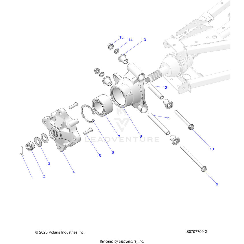 An Image of a Genuine Polaris Parts Schematic Diagram showing the schematic - SUSPENSION: REAR HUB - 2026 POLARIS RANGER 500