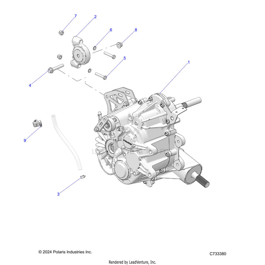 An Image of a Genuine Polaris Parts Schematic Diagram showing the schematic - DRIVE TRAIN: MAIN GEARCASE MOUNTING - 2025 POLARIS RANGER 570 CREW NORTHSTAR