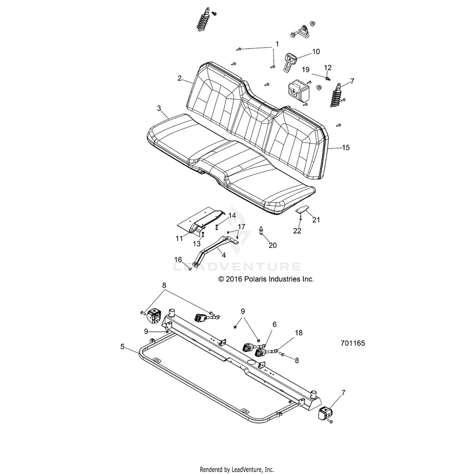 An Image of a Genuine Polaris Parts Schematic Diagram showing the schematic - BODY: SEAT & BASE - 2017 POLARIS RANGER 570 FULL SIZE