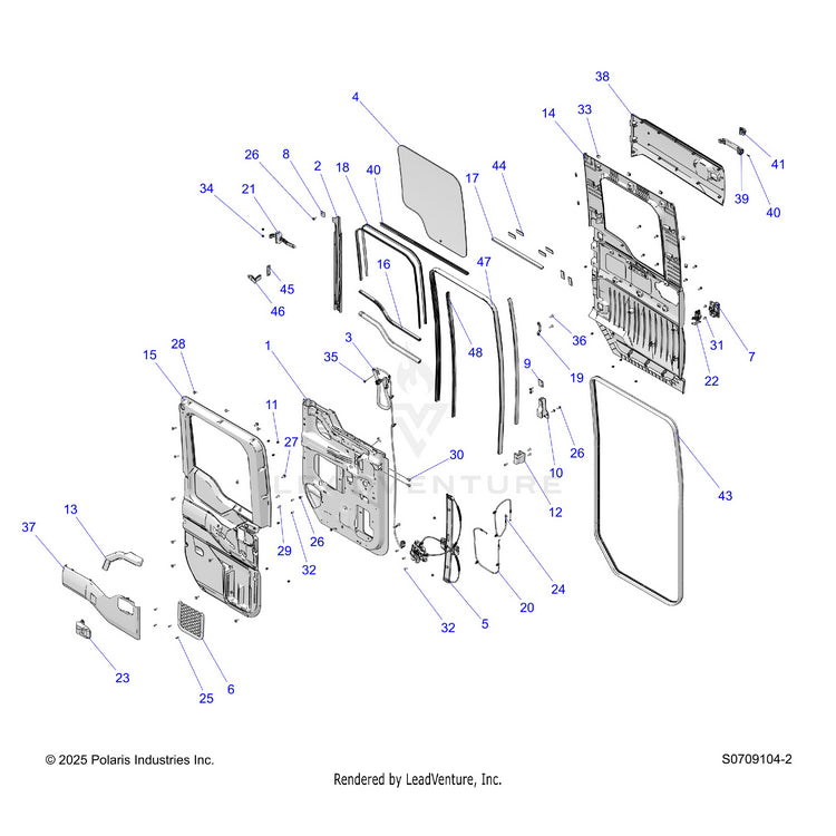 An Image of a Genuine Polaris Parts Schematic Diagram showing the schematic - BODY: DOORS REAR - 2026 POLARIS RANGER XD 1500 NORTHSTAR ULTIMATE CREW TEXAS EDITION