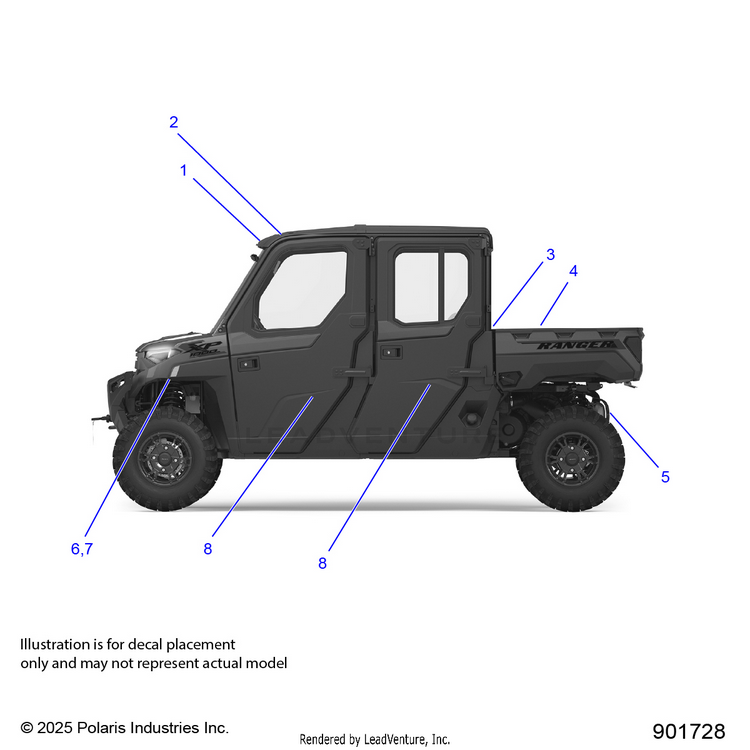An Image of a Genuine Polaris Parts Schematic Diagram showing the schematic - BODY: DECALS GENERAL - 2026 POLARIS RANGER 1000 XP CREW NORTHSTAR ULTIMATE