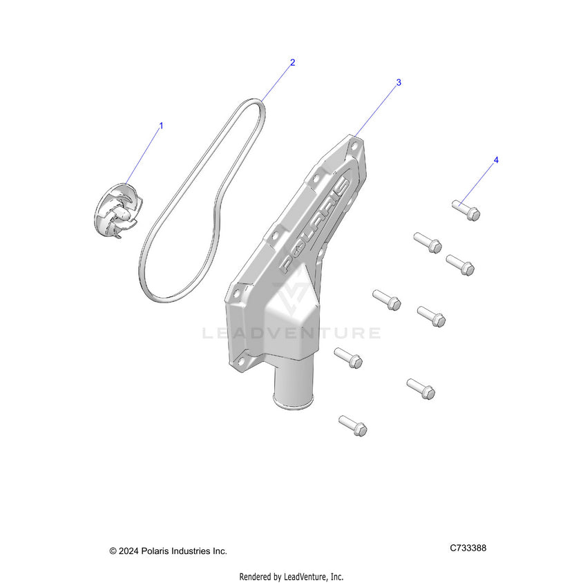 An Image of a Genuine Polaris Parts Schematic Diagram showing the schematic - ENGINE: WATERPUMP IMPELLER & COVER - 2025 POLARIS RANGER 570 CREW