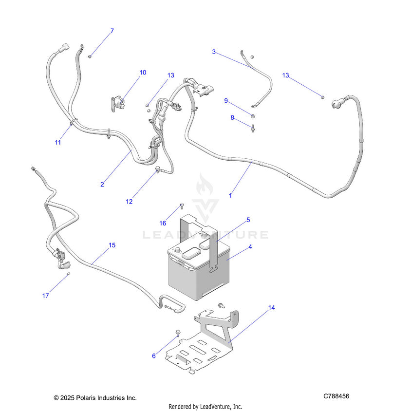 An Image of a Genuine Polaris Parts Schematic Diagram showing the schematic - ELECTRICAL: BATTERY - 2026 POLARIS RANGER 1000 XP NORTHSTAR ULTIMATE