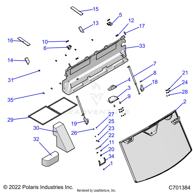 An Image of a Genuine Polaris Parts Schematic Diagram showing the schematic - BODY: WINDSHIELD TIP - 2022 POLARIS RANGER CREW XP 1000 NORTHSTAR ULTIMATE TRAIL BOSS EVAP