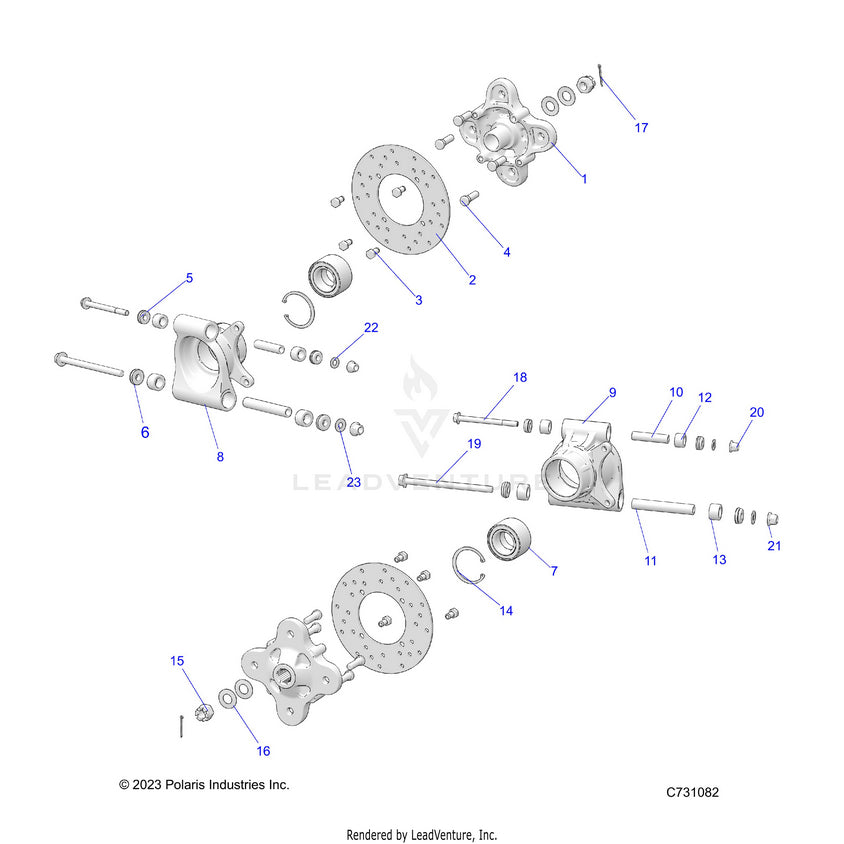 An Image of a Genuine Polaris Parts Schematic Diagram showing the schematic - SUSPENSION: REAR CARRIER - 2024 POLARIS RANGER EV FULL SIZE ULTIMATE