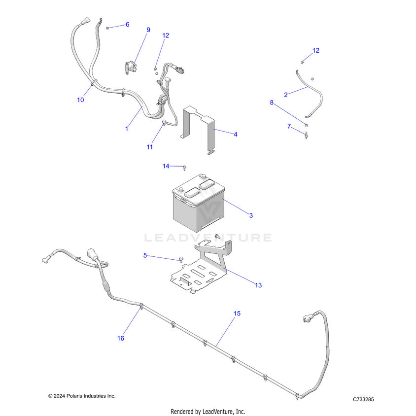 An Image of a Genuine Polaris Parts Schematic Diagram showing the schematic - ELECTRICAL: BATTERY - 2025 POLARIS RANGER 1000 XP CREW WATERFOWL
