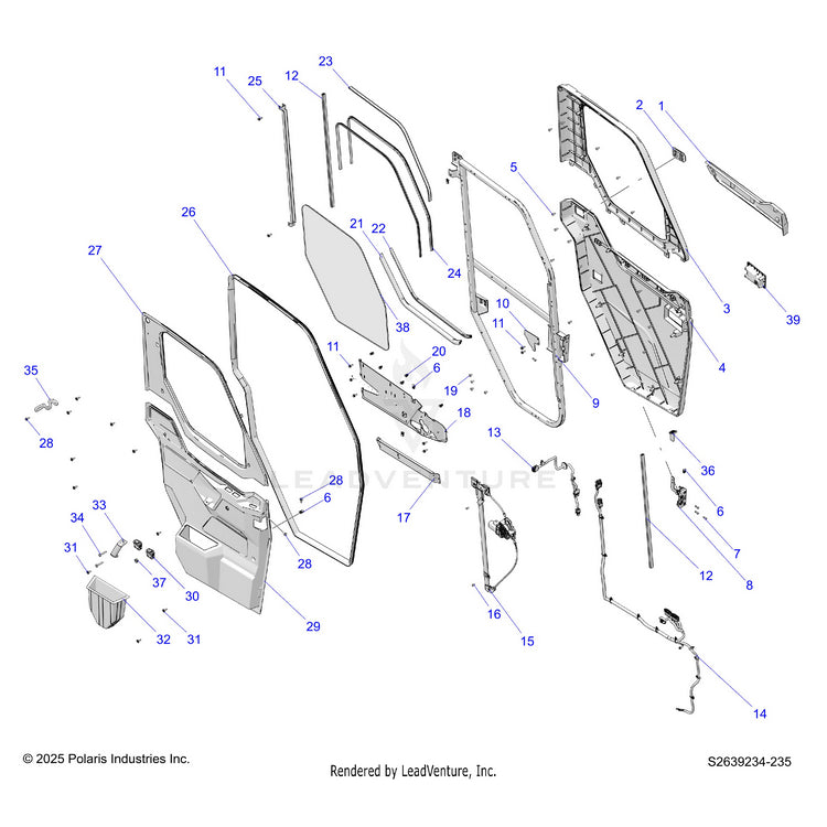 An Image of a Genuine Polaris Parts Schematic Diagram showing the schematic - BODY: DOOR FRONT POWER - 2026 POLARIS RANGER 1000 XP CREW NORTHSTAR ULTIMATE