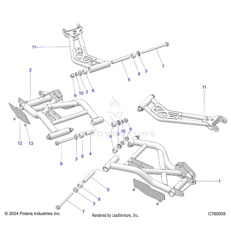 An Image of a Genuine Polaris Parts Schematic Diagram showing the schematic - SUSPENSION: REAR CONTROL ARMS - 2025 POLARIS GENERAL XP 4 1000 PREMIUM