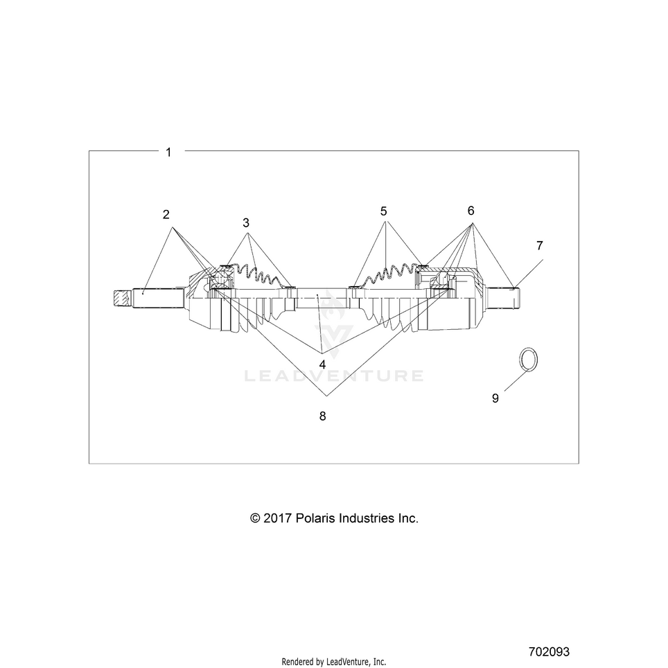 An Image of a Genuine Polaris Parts Schematic Diagram showing the schematic - DRIVE TRAIN: FRONT DRIVE SHAFT - 2026 POLARIS RANGER 570 CREW NORTHSTAR