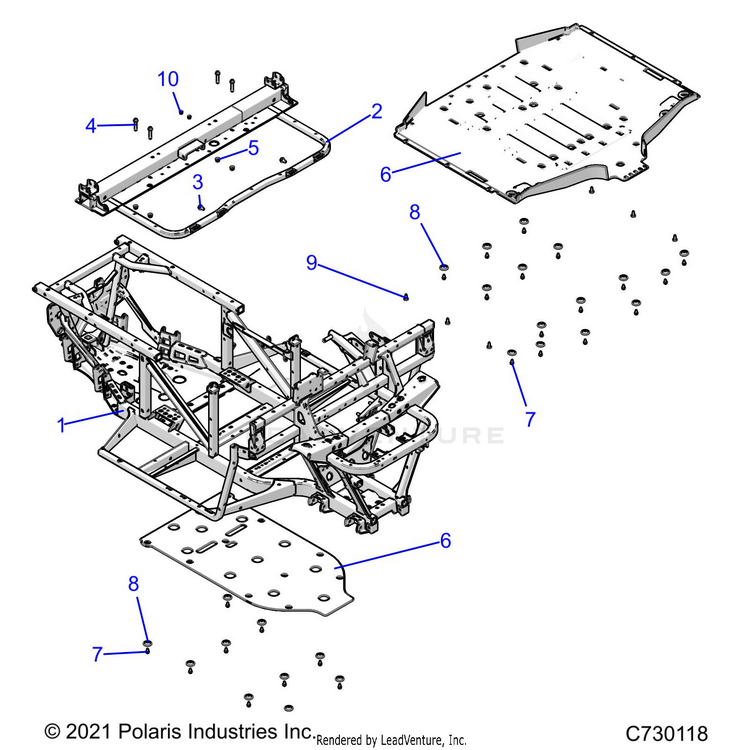 An Image of a Genuine Polaris Parts Schematic Diagram showing the schematic - CHASSIS: FRAME - 2022 POLARIS RANGER 570 RIDE COMMAND