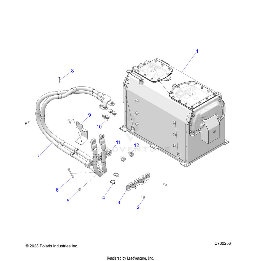 An Image of a Genuine Polaris Parts Schematic Diagram showing the schematic - ELECTRICAL: BATTERY WITH CABLES BCB - 2023 POLARIS RANGER EV FULL SIZE PREMIUM