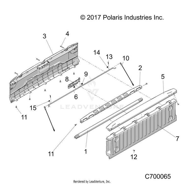 An Image of a Genuine Polaris Parts Schematic Diagram showing the schematic - BODY: BOX TAILGATE - 2019 POLARIS RANGER CREW XP 1000 BACK COUNTRY