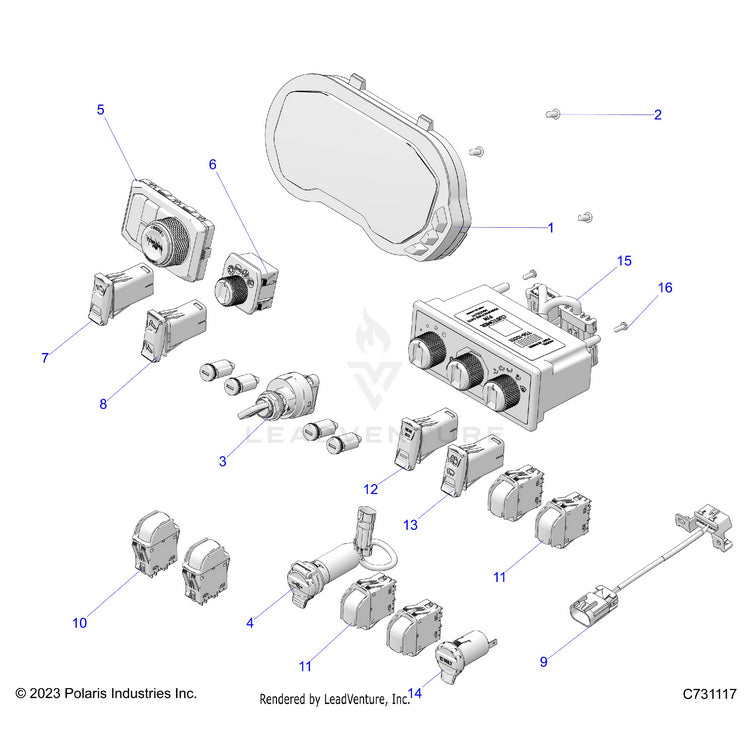 An Image of a Genuine Polaris Parts Schematic Diagram showing the schematic - ELECTRICAL: DASH COMPONENTS - 2026 POLARIS RANGER XD 1500 NORTHSTAR ULTIMATE CREW
