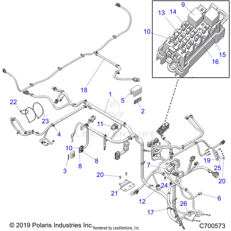 An Image of a Genuine Polaris Parts Schematic Diagram showing the schematic - ELECTRICAL: WIRE HARNESSES - 2020 POLARIS RANGER EV